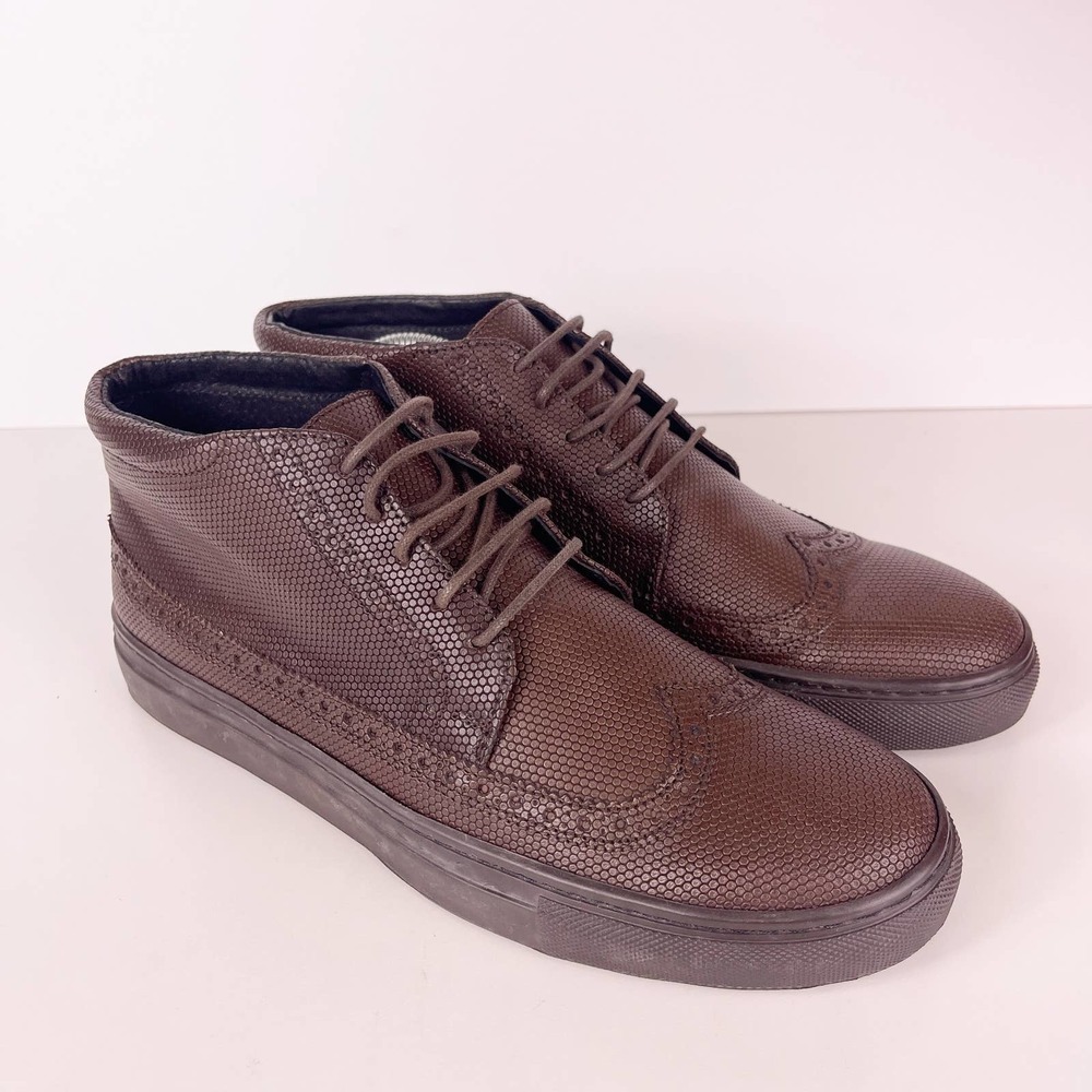 J. Lindeberg Brown Leather High Top Oxford Brogue Stamp Leather Men's Size 8